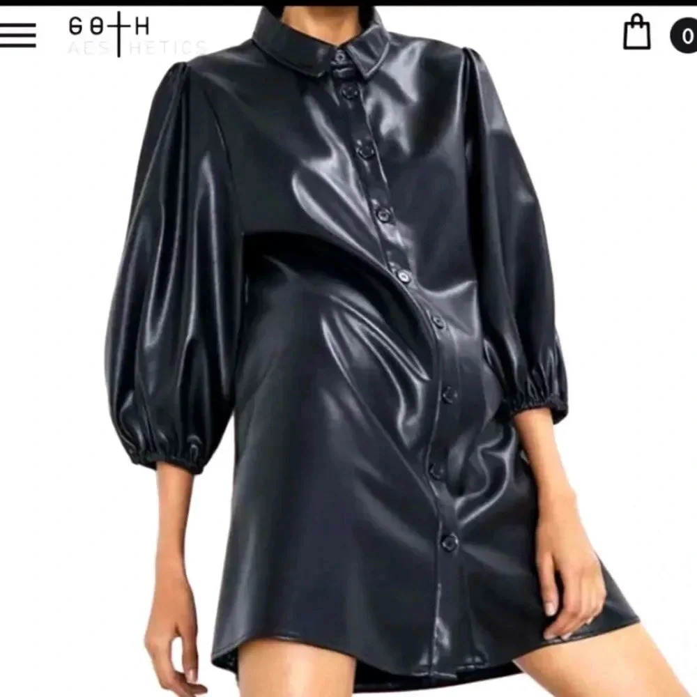 7 For All Mankind Gothic Faux Leather Black Dress Size Large